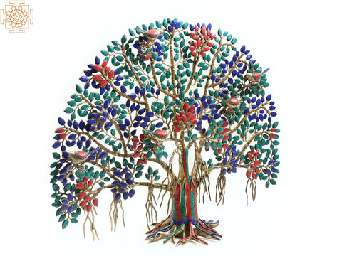 34" Large Brass Tree of Life with Inlay Work