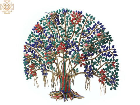 34" Large Brass Tree of Life with Inlay Work