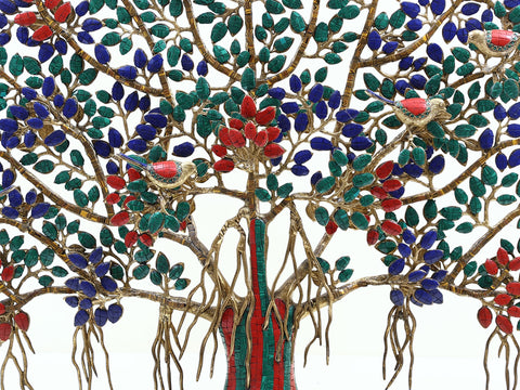 34" Large Brass Tree of Life with Inlay Work