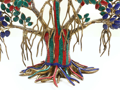34" Large Brass Tree of Life with Inlay Work