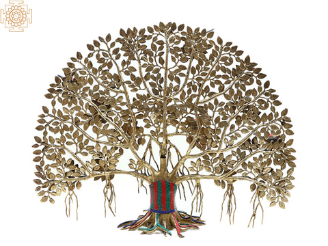 34" Large Brass Tree of Life with Inlay Work