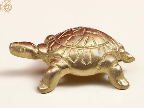2" Golden-shaded Glittering Small Brass Vastu Tortoise
