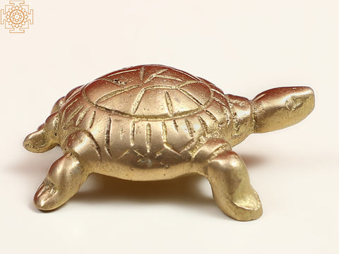2" Golden-shaded Glittering Small Brass Vastu Tortoise