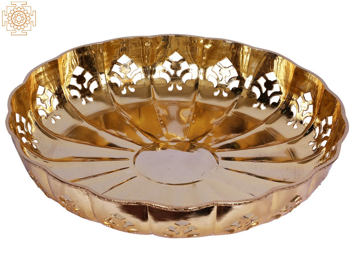 10" Traditional Brass Tray for Pooja Home Decor