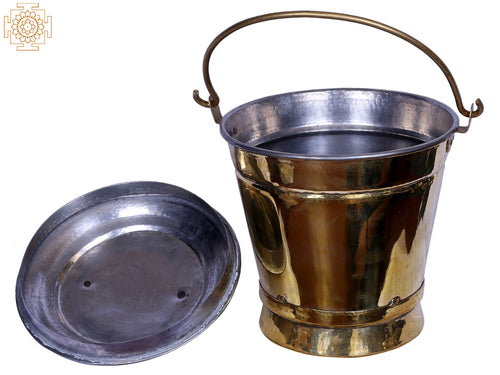 14" Brass Water Bucket with Lid for Home Decor