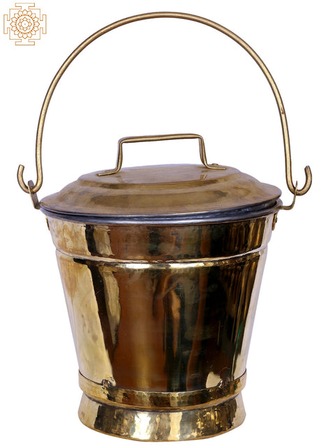 14" Brass Bucket with Lid | Brass Balti | Capacity 5 Liters