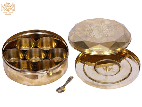 6" Brass Masala Box | Handmade Spice Box