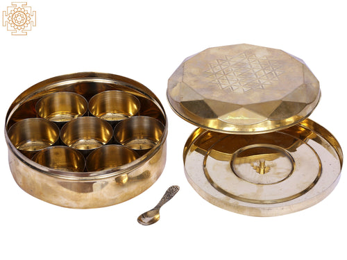 6" Handmade Brass Masala Box for Kitchen Storage