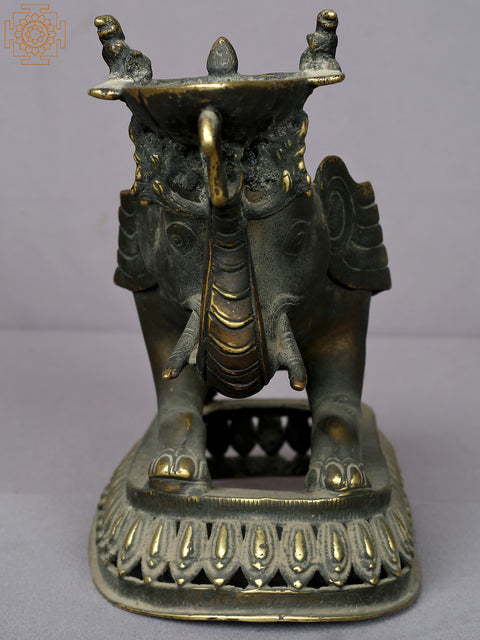 12" Brass Elephant Lamp From Nepal