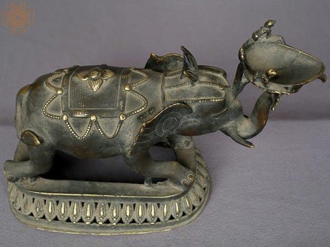 12" Brass Elephant Lamp From Nepal