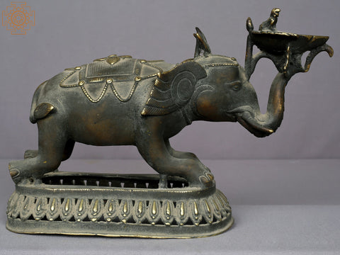 12" Brass Elephant Lamp From Nepal