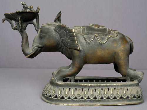 12" Brass Elephant Lamp with Traditional Nepal Craftsmanship