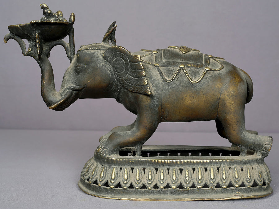 12" Brass Elephant Lamp with Traditional Nepal Craftsmanship