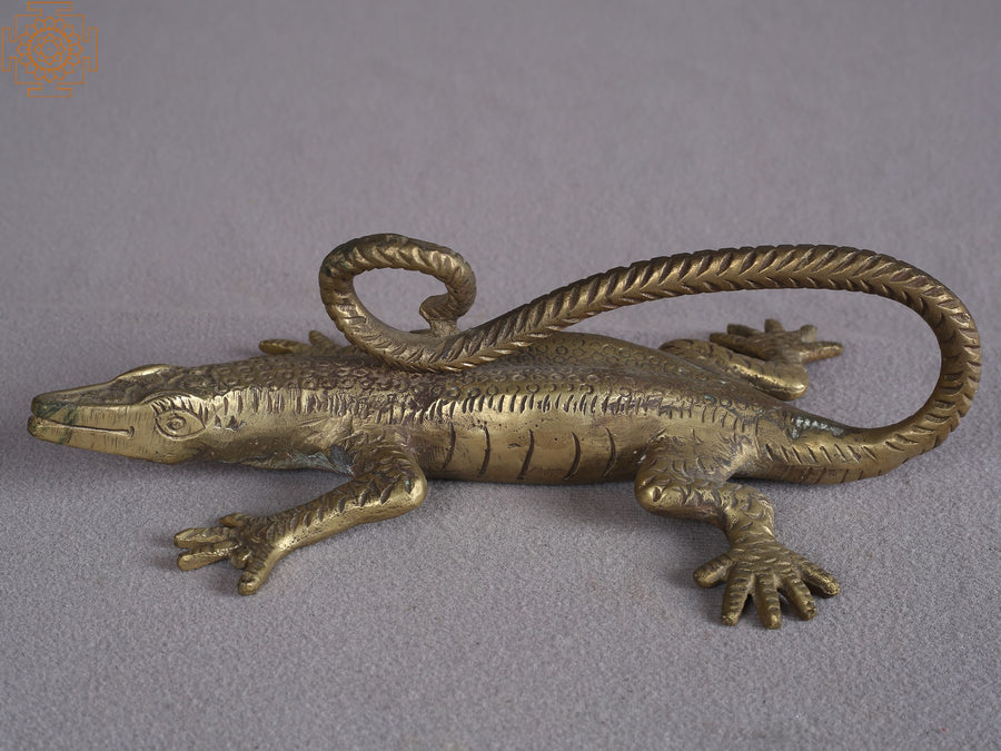8" Brass Lizard Statue Handmade from Nepal