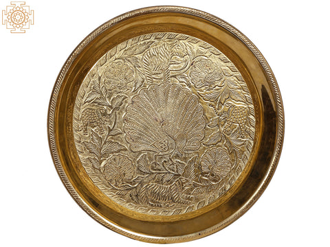 12" Brass Animal Carved Decorative Plate