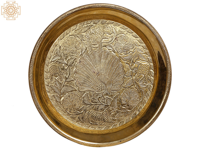 12" Brass Animal Carved Wall Decor Plate