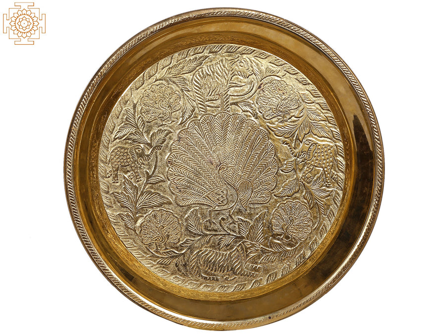 12" Brass Animal Carved Wall Decor Plate