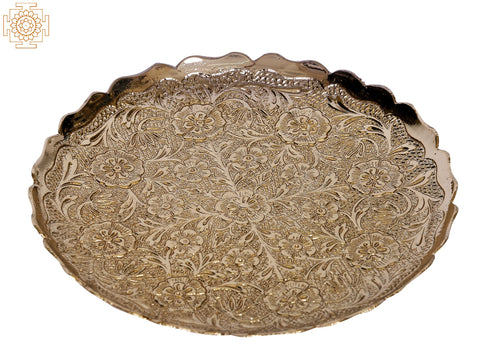 4" Brass Beautiful Floral Design Plate | Kitchen and Dining Utensils