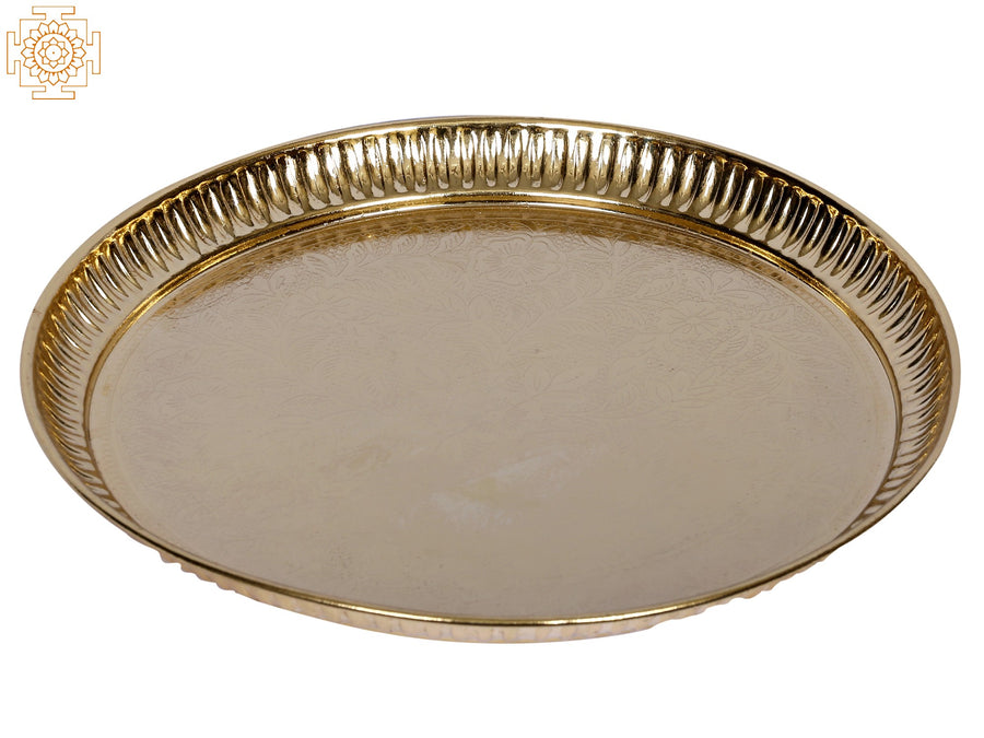 9" Brass Flower Design Decorative Plate