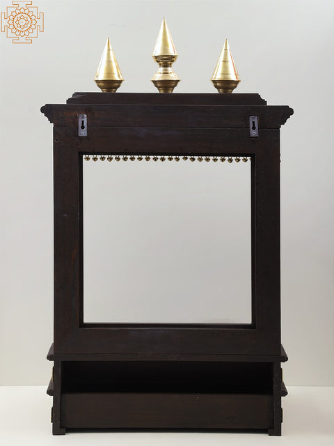 37" Large Wooden Designer Temple with Brass Dangling Ghungroos