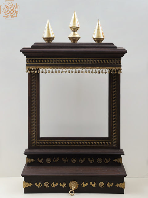 37" Large Wooden Designer Temple with Brass Dangling Ghungroos
