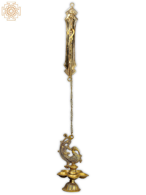 37" Brass Wall Hanging Parrot Bracket with Five Wicks Lamp