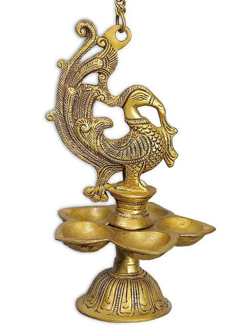 37" Brass Wall Hanging Parrot Bracket with Five Wicks Lamp