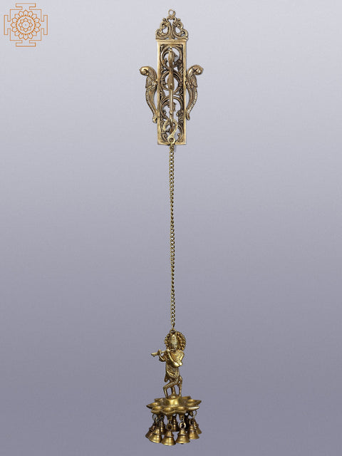 33" Brass Parrot Bracket with Lord Krishna Hanging Lamp