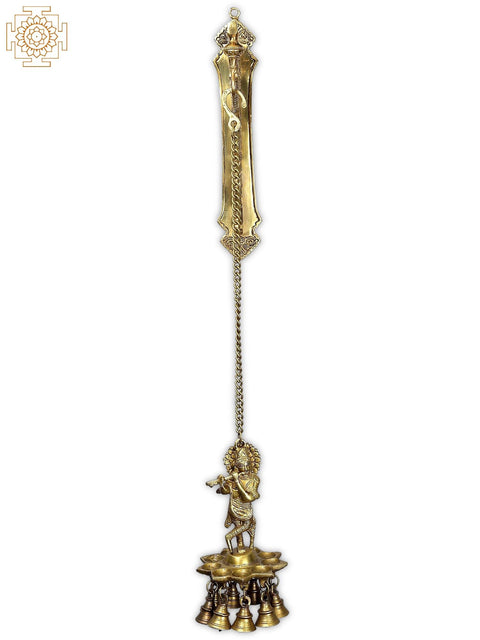 29" Brass Peacock Bracket with Lord Krishna Hanging  Lamp