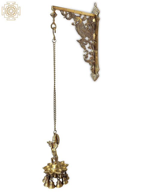 29" Brass Peacock Bracket with Lord Krishna Hanging  Lamp