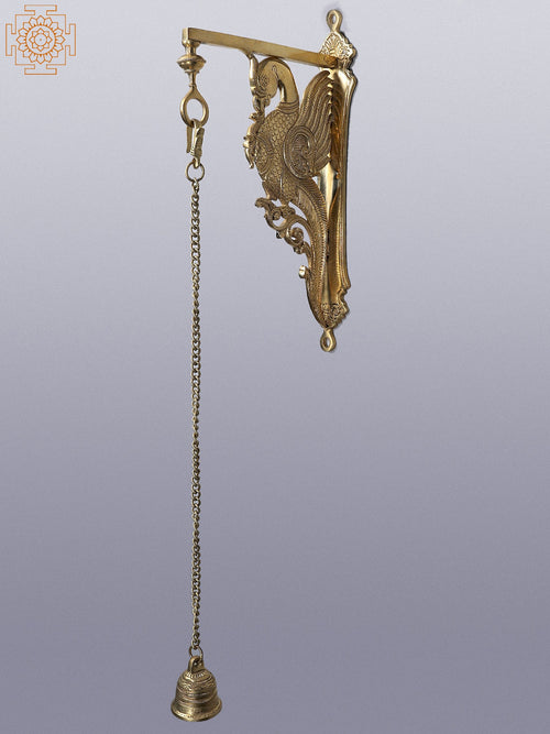 27" Brass Parrot Wall Bracket with Hanging Bell