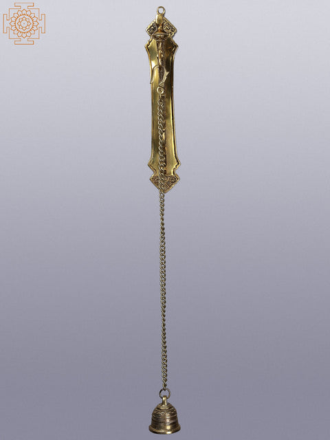27" Brass Peacock Wall Bracket with Hanging Bell