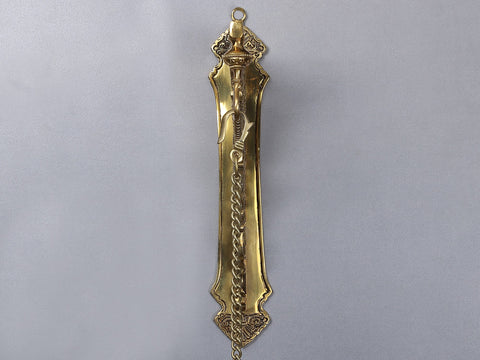 27" Brass Peacock Wall Bracket with Hanging Bell