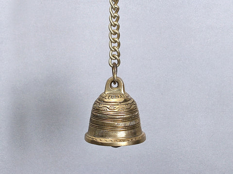 31" Brass Parrot Wall Bracket with Hanging Temple Bell