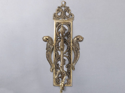 30" Brass Parrot Wall Bracket with Temple Bell