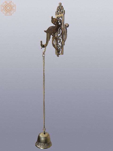 30" Brass Parrot Wall Bracket with Temple Bell