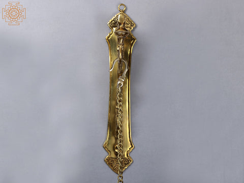 26" Brass Peacock Wall Bracket with Temple Bell