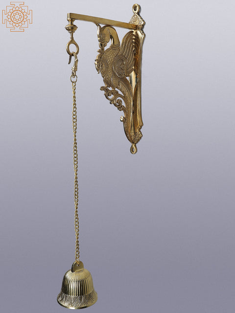 26" Brass Parrot Wall Bracket with Temple Bell