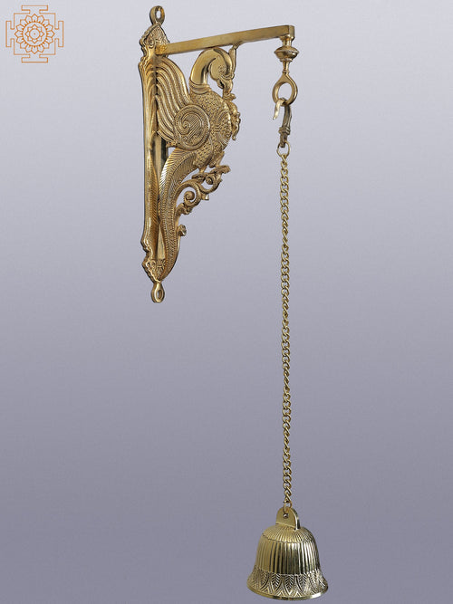 26" Brass Parrot Wall Bracket with Temple Bell