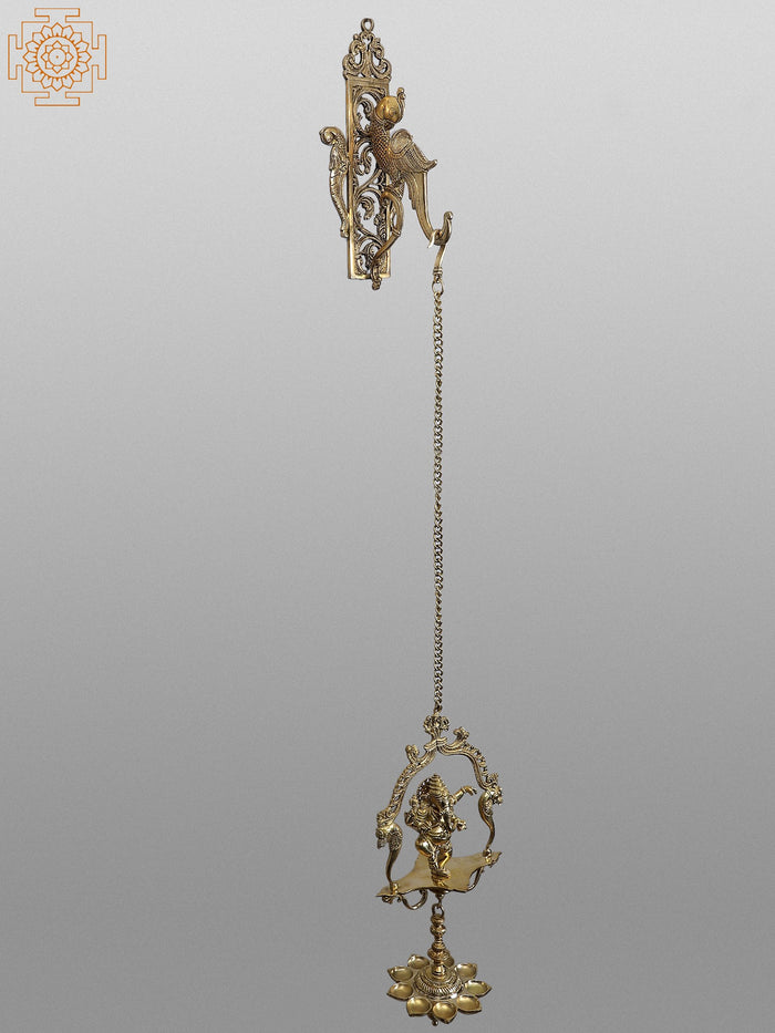 44" Brass Parrot and Ganesha Wall Hanging Lamp Bracket