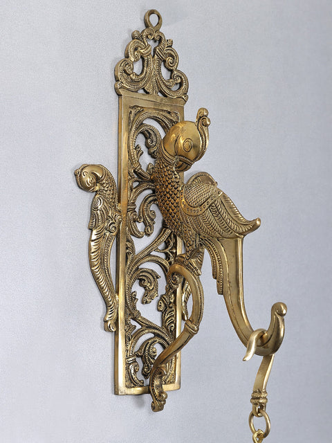 44" Brass Parrot Wall Bracket with Lord Ganesha Hanging Lamp