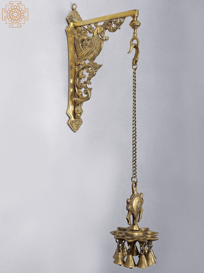 24" Brass Peacock Wall Bracket Lamp with Conch Symbol