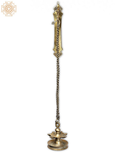 32" Brass Wall Hanging Peacock Bracket with Five Wicks Lamp