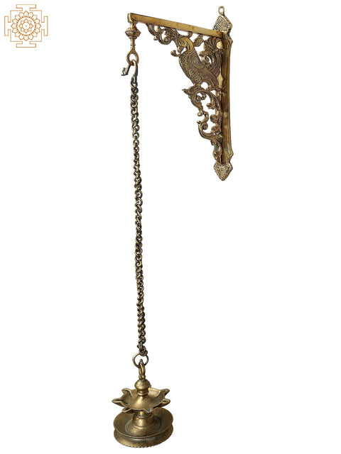 32" Brass Wall Hanging Peacock Bracket with Five Wicks Lamp