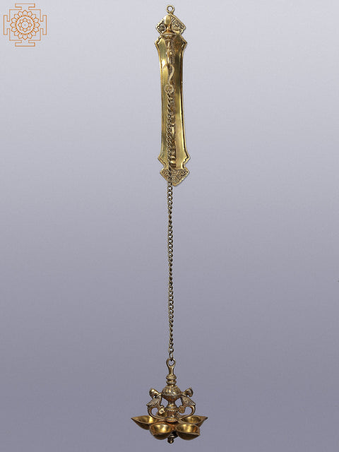 29" Brass Wall Hanging Bracket with Five Wicks Peacock Lamp