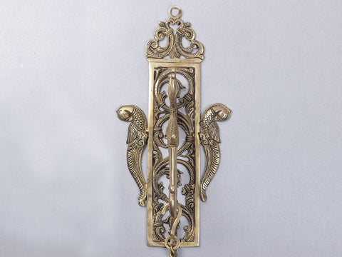 34" Brass Wall Hanging Bracket with Five Wicks Peacock Lamp