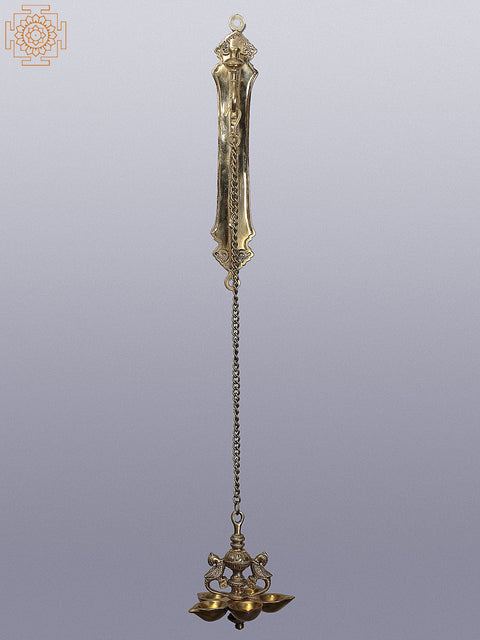 30" Brass Wall Hanging Bracket with Five Wicks Parrot Lamp