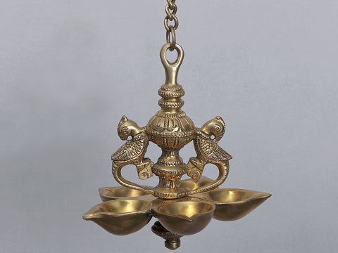 30" Brass Wall Hanging Bracket with Five Wicks Parrot Lamp