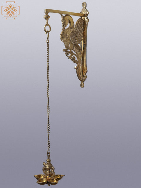 30" Brass Wall Hanging Bracket with Five Wicks Parrot Lamp