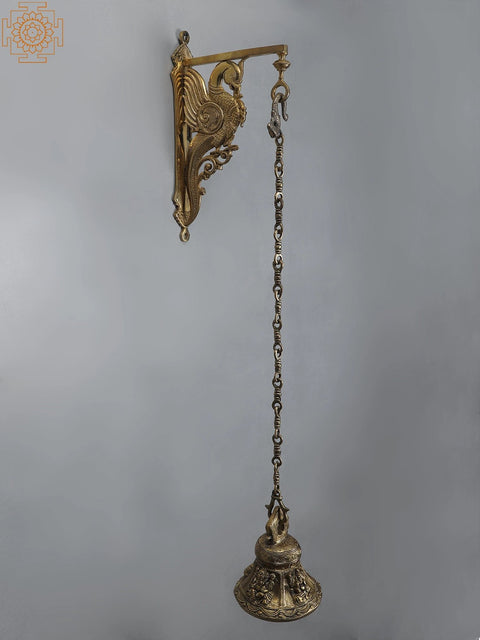 37" Brass Lord Ganesha Bell with Parrot Bracket